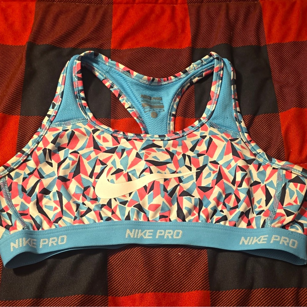 Nike Pro Sports Girl's Bra Youth Large Racerback Medium Support Geometric